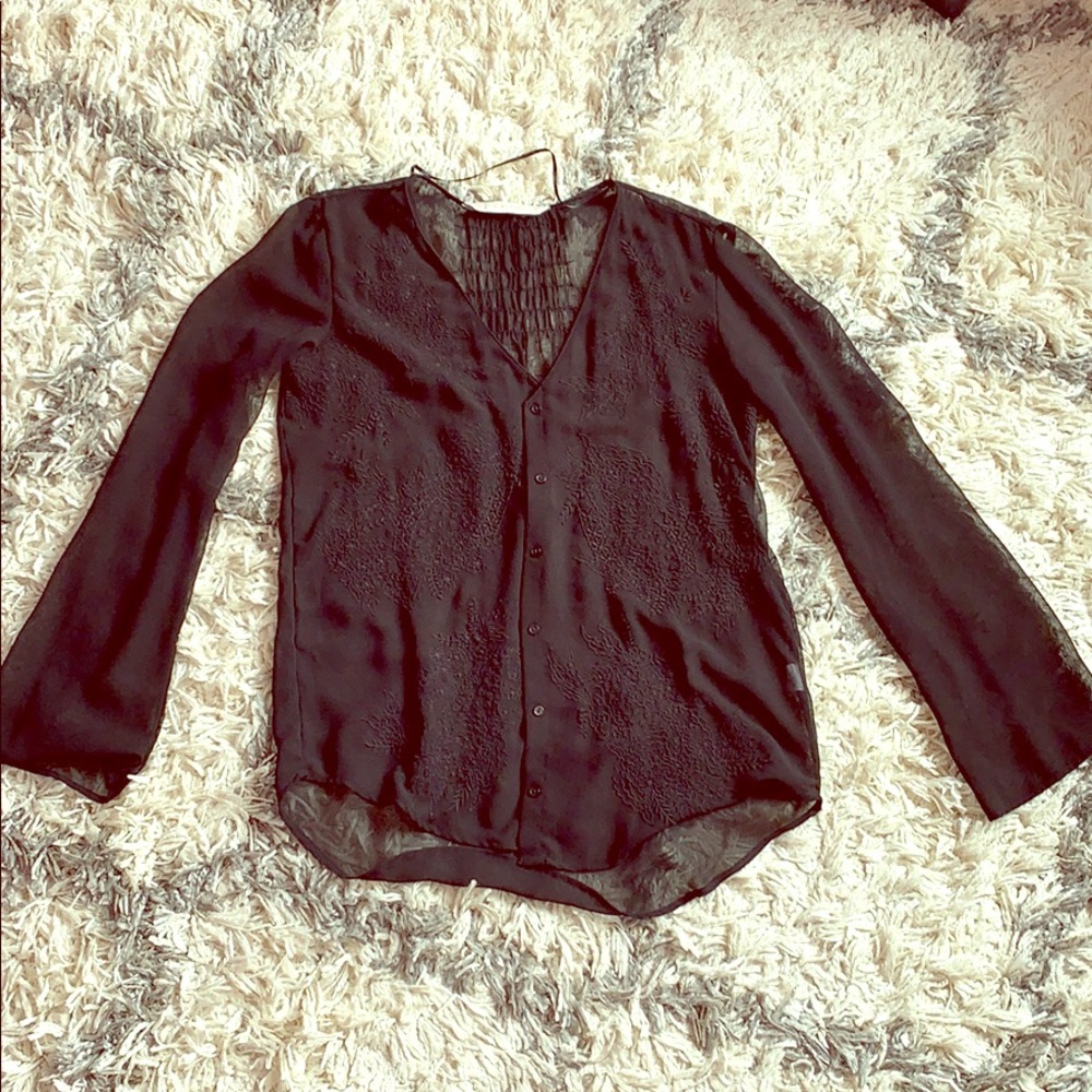 Zara Sheer Embroidered Detail Blouse